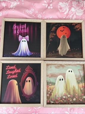 NWT-Target Bullseye Ghost Wall Art Set of all 4 Pink, Black, Cream